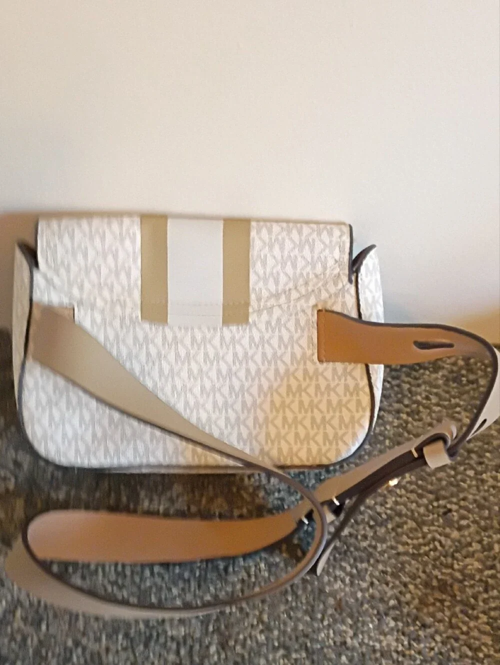 Michael Kors Beige & White Signature Flap Fanny Pack